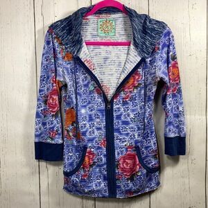 Free People Blue Floral Hoodie